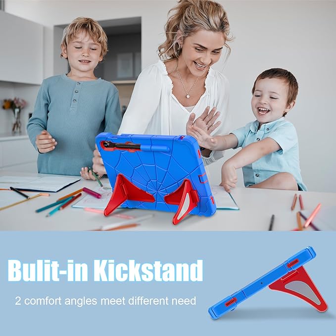 AKABEILA Compatible with Samsung Galaxy Tab S7/S8/S9/S9 FE 11 inch(2023) Tablet Case，Lightweight Shockproof Rugged Protective Cover with Kickstand for Kids Children Boys Babies Blue Red