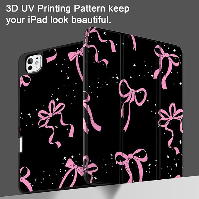 DONGKE Case for iPad Pro 11 inch (M5 2025 / M4 2024, 6th & 5th Generation) – [Built-in Pencil Holder] Ultra Slim PU Leather Trifold Stand Cover with Soft TPU Back, Auto Wake/Sleep, Bows & Stars