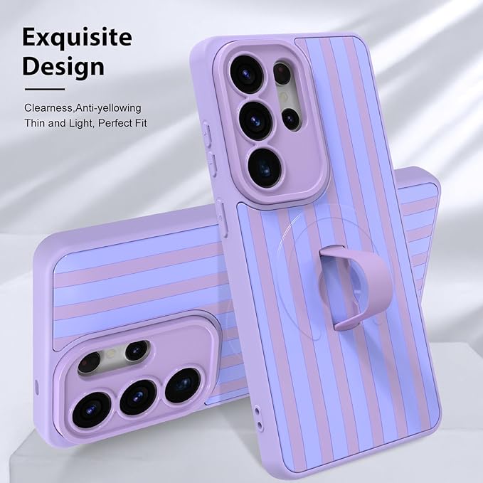 KANGHAR Compatible with Samsung Galaxy S26 Ultra Case, Support for MagSafe, Silicone Stripes Cute Pattern, Wristband Kickstand Camera Protection Soft Slim Cover for Girls Women -Purple
