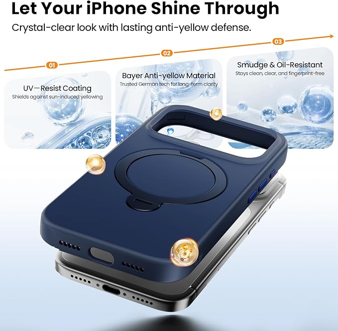 360°Ring Stand for iPhone 17 Pro Max Case, Compatible with MagSafe, Military-Grade Protective,Anti-Yellowing, Scratch-Resistant Back Cover Phone Case for iPhone 17 Pro Max 6.9", Blue