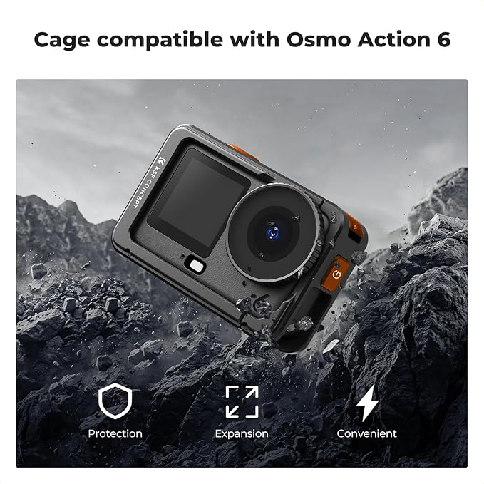 K&F CONCEPT Aluminum Alloy Camera Cage + Screen Protector Kit Compatible with DJI Osmo Action 6 Camera Accessories, Protective Cage Expansion Frame Case with Cold Shoe Mount for Tripod, Selfie Stick