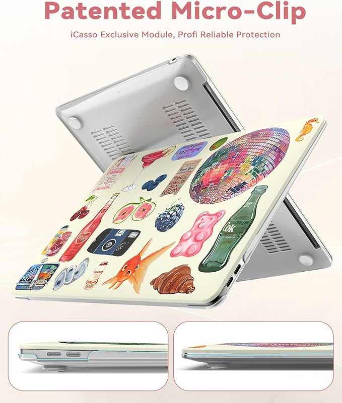 iCasso Compatible with MacBook Air 13 inch Case 2020-2018 Release A2337 M1 A2179 A1932, Cute Protective Plastic Hard Shell Case+Keyboard Cover for Mac Air 13.3,Vintage Stickers