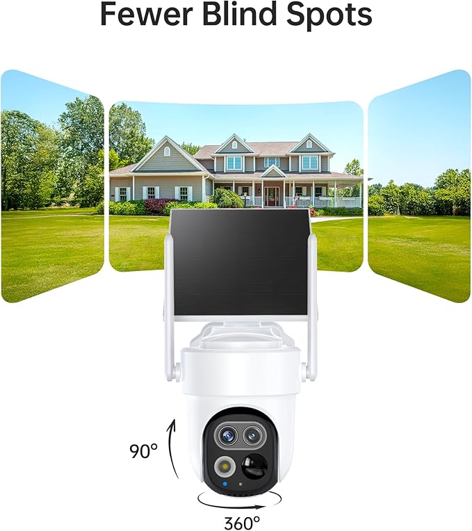 4K Dual-Lens Outdoor Wireless WiFi Security Camera System for Home, No Subscription Required, Solar Powered, 4-Cam Kit, 360° Pan & Tilt, Auto Tracking, Color Night Vision, Easy Setup
