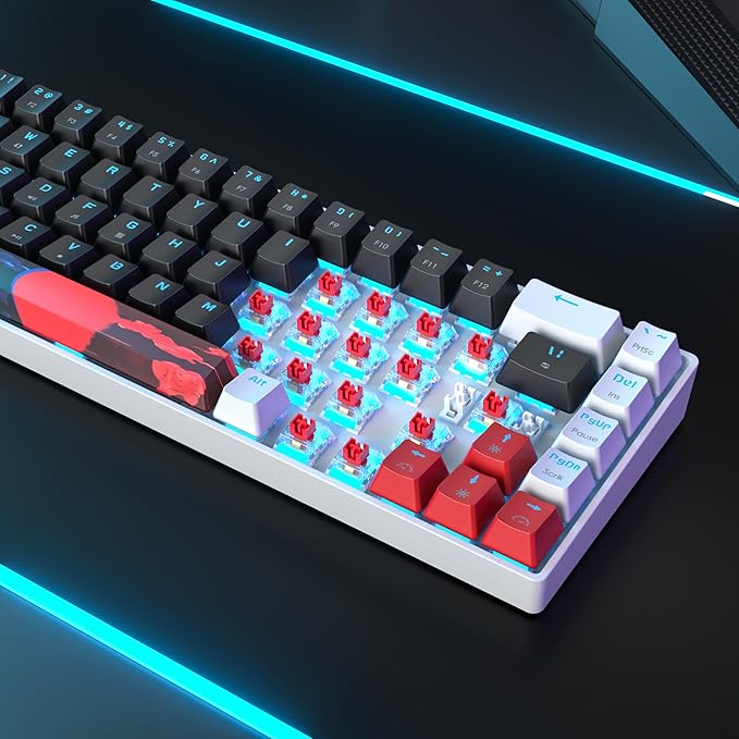 Protable 60% Percent Gaming Keyboard Mechanical, Mini Compact Ice-Blue LED Backlit 68 Keys Wired Office Keyboard with Red Switch for Mac/Win/PS4/PS5(68Black/red Switch)