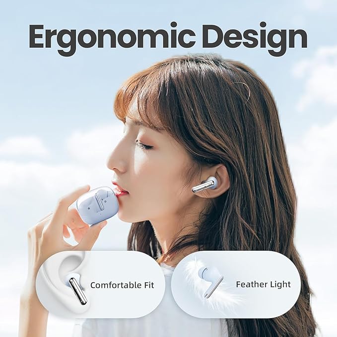 SHANLING Wireless Earbuds MTW60 Bluetooth 5.3, 34H Playtime HiFi Ear Buds with Noise Cancelling Mic, 13mm Dynamic Driver, IPX4 Waterproof Sports Earphones, Type-C Charging Case Headphones - Cream