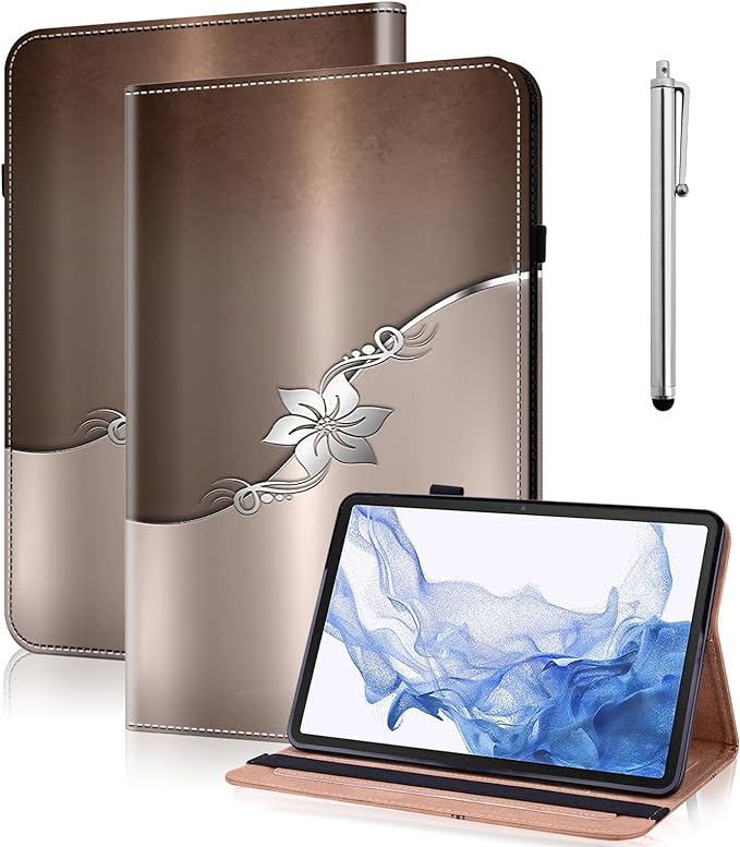 Case for iPad Pro 13 Inch (M5/M4) 2025/2024, PU Leather Tablet Cases Flip Folio Multi-Angle Viewing Stand Protective Cover with Card Slots - Silver Flower