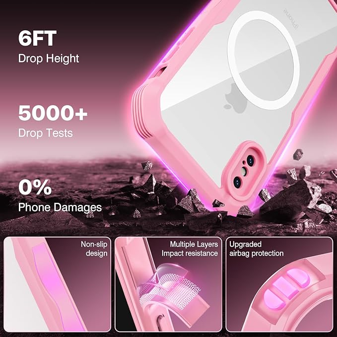 CENHUFO Magnetic Privacy for iPhone X Case/iPhone Xs Case, Full Body Phone Case Built-in 9H Tempered Glass Privacy Screen Protector [Compatible with Magsafe] Shockproof Bumper Clear Cover - Pink