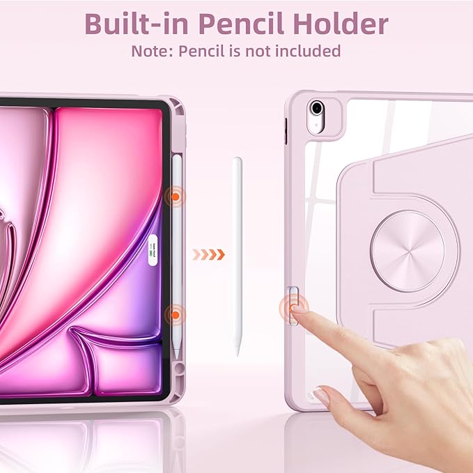 Wenlaty for iPad Air 11 inch Case (M4/M3/M2) & Air 5th/4th Generation Case 10.9 inch, for iPad Pro 11 inch 4/3/2/1 Gen,360° Rotating Cover,Detachable Magnetic Back,Pencil Holder,Auto Sleep/Wake,Pink