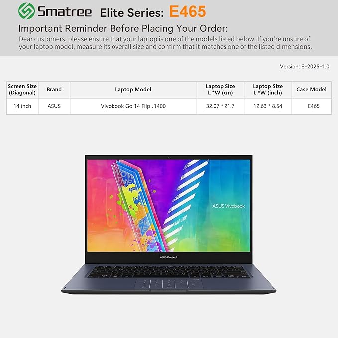 Smatree Laptop Sleeve for 14 inch ASUS Vivobook Go 14 Flip J1400, Case with Accessory Pocket, YKK Zipper, Patented Shockproof Design, Green (E465G)