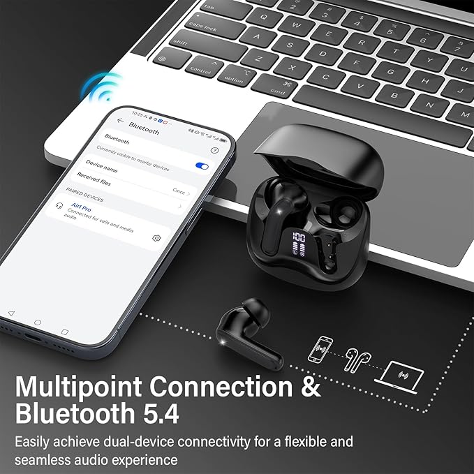 Hybrid Active Noise Canceling Wireless Earbuds, 6 Mics ENC Clear Call Ear Buds, Hi-Res Audio Deep Bass Bluetooth 5.4 Headphones, 48H Playtime, IP7, 8 EQ Modes, Wireless Charging, Multipoint Connection