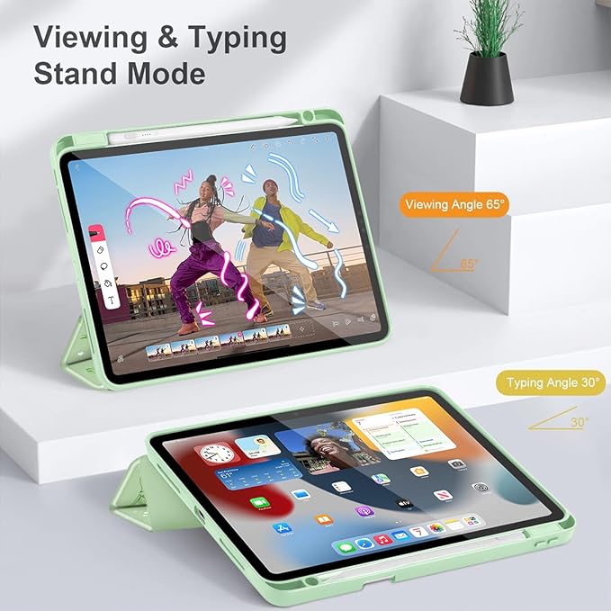 Tuiklol for iPad Pro 12.9 Inch 6th/5th/4th/3rd Generation 2022 2021 2020 2018 Case,Built-in Pencil Holder Clear Transparent Protective Back Shell Cover with Auto Sleep/Wake, Bow-Green