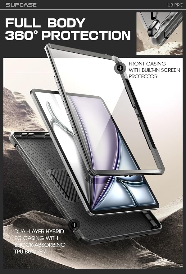 SUPCASE for iPad Air 13 Inch Case M4/M3/M2 (2026/2025/2024) with Pencil Holder (Unicorn Beetle Pro), [Built-in Screen Protector & Stand] [Military-Grade Protection] Cover for iPad Air 13 Inch, Black