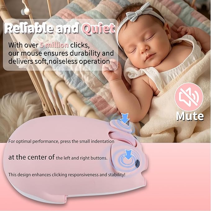 elec Space Cute Pig Design Wireless Mouse Dual Mode Bluetooth & USB Mouse, Silent Operation, Ergonomic, Perfect for Laptops & PCs, Ideal Gift for Animal Lovers and Family (Pink)