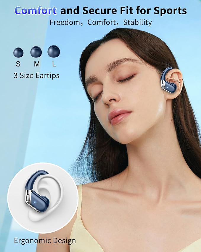 Hupoaf Wireless Earbuds Sport with Earhooks, 2026 Bluetooth 5.4 Headphones with 4 ENC Noise Canceling Mics, 50H Stereo Earphones for Running/Gym/Workout, IP7 Waterproof Over Ear Buds for Android/iOS