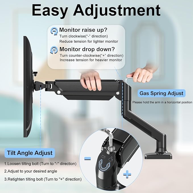 Single Monitor Mount Arm Fits up to 32 Inch, Desk Mount Holds 4.4-19.8lbs Computer Screen, Full Motion Monitor Desk Mount, VESA Mount 75x75, 100x100