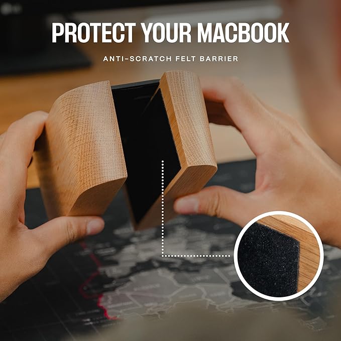 COREMINDED Adjustable Vertical Laptop Stand for Desk, Wooden Laptop Holder, MacBook Pro Stand, Wood Mac Air Dock (Solid Walnut)