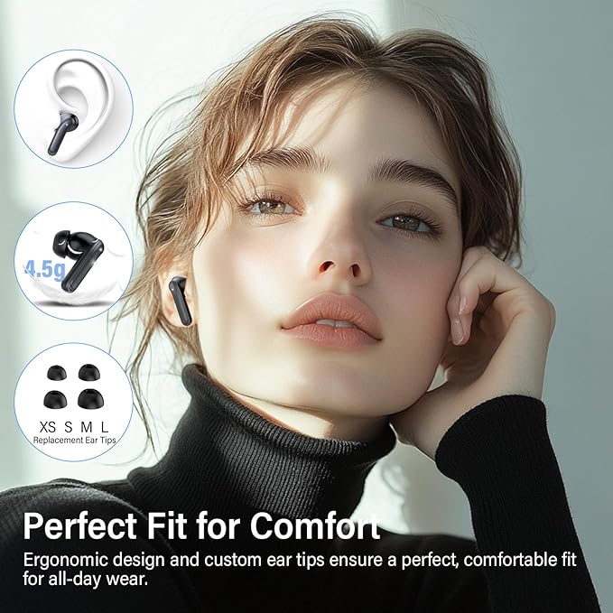 Hybrid Active Noise Canceling Wireless Earbuds, 6 Mics ENC Clear Call Ear Buds, Hi-Res Audio Deep Bass Bluetooth 5.4 Headphones, 48H Playtime, IP7, 8 EQ Modes, Wireless Charging, Multipoint Connection