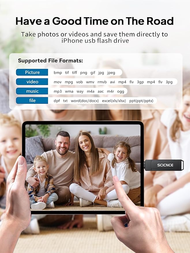 256GB Phone Flash Drive Photo Stick, USB Memory Stick for Photo Video Backup & Storage, No APP Required, Compatible with iPhone iPad Android PC, Space Gray