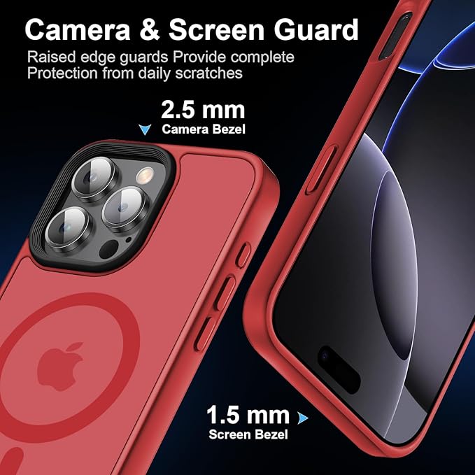 Strong Magnetic for iPhone 16 Pro Max case [10Ft Military-Grade Protection] Compatible with fit MagSafe Shockproof Slim Thin Cover case for iPhone 16 Pro Max 6.9 inch, Red