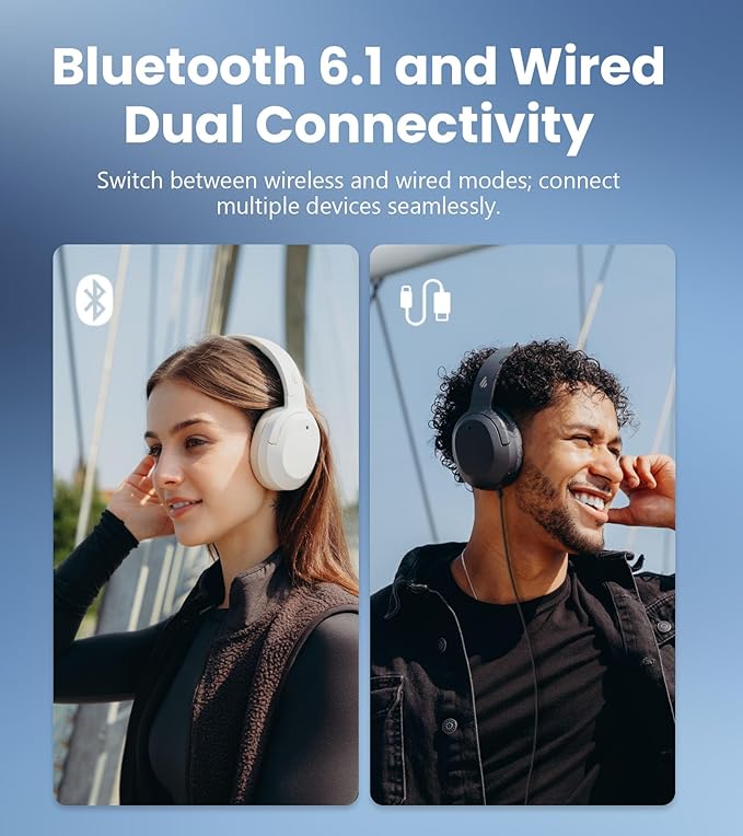 Edifier W820NB Plus Gen 2 Wireless Over-Ear Noise Cancelling Headphone, -49 dB ANC, LDAC Hi-Res Audio, 88H Playtime, Spatial Sound, Volume Guard, Bluetooth V6.1 & Multipoint, Fast Charge - Navy