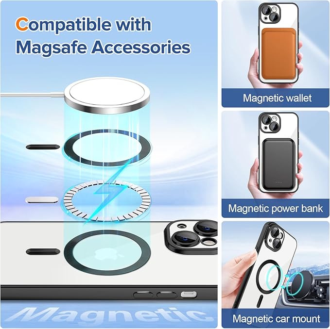 Hython Magnetic Clear for iPhone 14 Case with Camera Lens Protector [Compatible with MagSafe] Luxury Plating Edge Slim Soft TPU Cover Protective Phone Case for iPhone 14 6.1", Matte Black