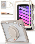 BRAECN for iPad (a17 pro) Mini 7/Mini 6 Case 2024/2021 8.3 inch with Pencil Holder Protective Clear Ring Handle 360 Rotating Stand Shockproof Dropproof Rugged Carrying Shoulder Strap Kids Friendly