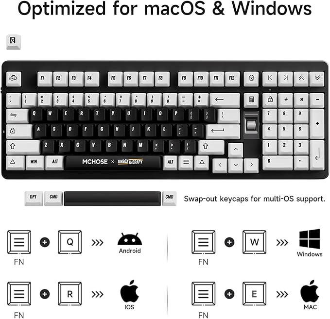 MCHOSE UT98 Wireless Mechanical Keyboard Compact Gaming Keyboard with Knob Tri-Mode Connection Hot Swappable Custom Creamy Keyboard Gasket Structure Pre-lubed Linear Switches RGB Retro ICY