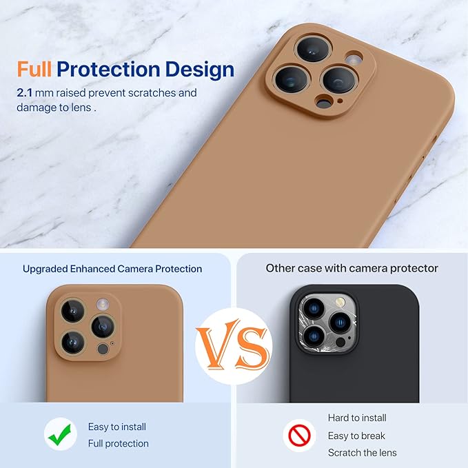 Miracase Designed for iPhone 14 Pro Max Phone Case with Screen Protector,[Upgraded Enhanced Camera Protection],Shockproof Liquid Silicone Case with Microfiber Lining,6.7 inch, Chocolate
