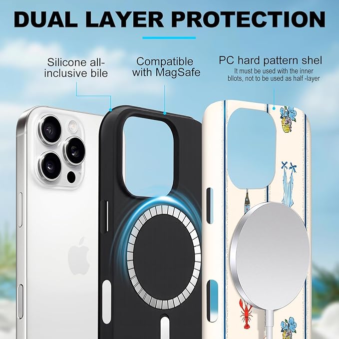 Magnetic for iPhone 16 Pro Max Case Cute Frog Stripes Phone Case, Summer Shockproof Slim TPU and Hard PC Protective Phone Cover Compatible with MagSafe Designed for Women Girls