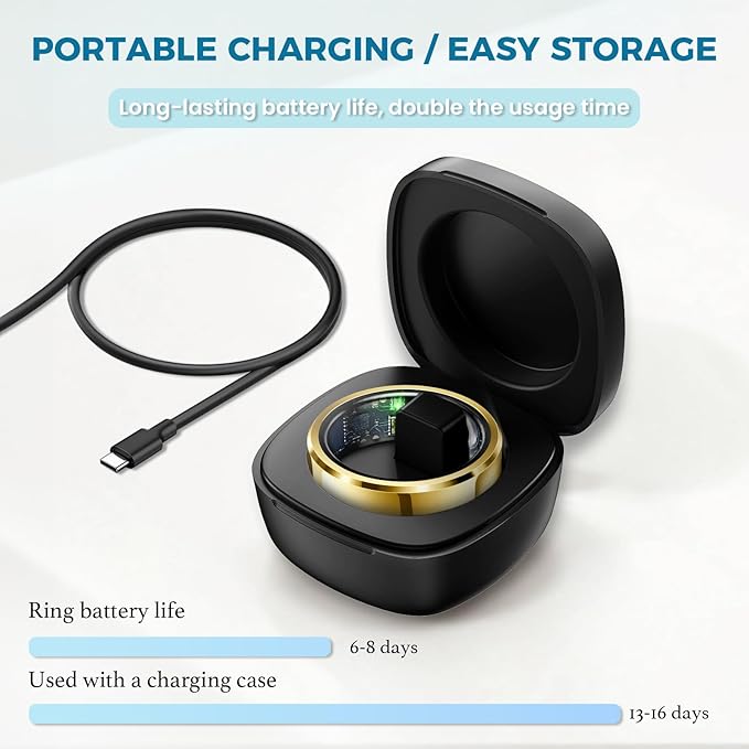 Smart Ring for Women Men Fitness Tracker with Blood Pressure,Heart Rate,Sleep Monitoring,Step Counting,for iPhone and Android,Waterproof smart blood pressure monitor,No Subscription Fees,Gold 12 size
