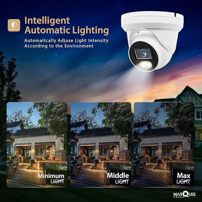 Marquis 4MP PoE IP Turret Dome Camera with Audio, IP Security Camera Outdoor Rated, Waterproof IP66, 108° Wide Angle 2.8mm Lens NDAA Compliant (Color Night)