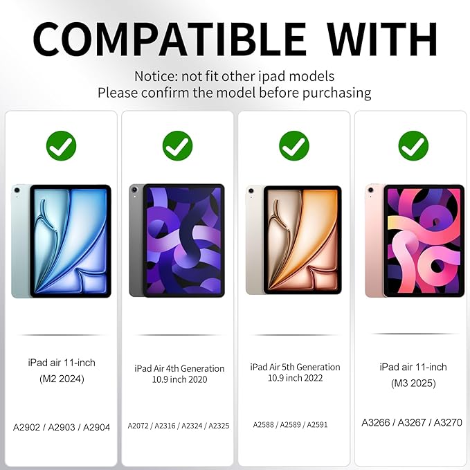 Case for iPad Air 11 Inch M4/M3/M2 (2026/2025/2024), iPad Air 5th/4th Generation 10.9" Case, Clear Back Cover Origami Trifold Stand with Pencil Holder, Black Flower
