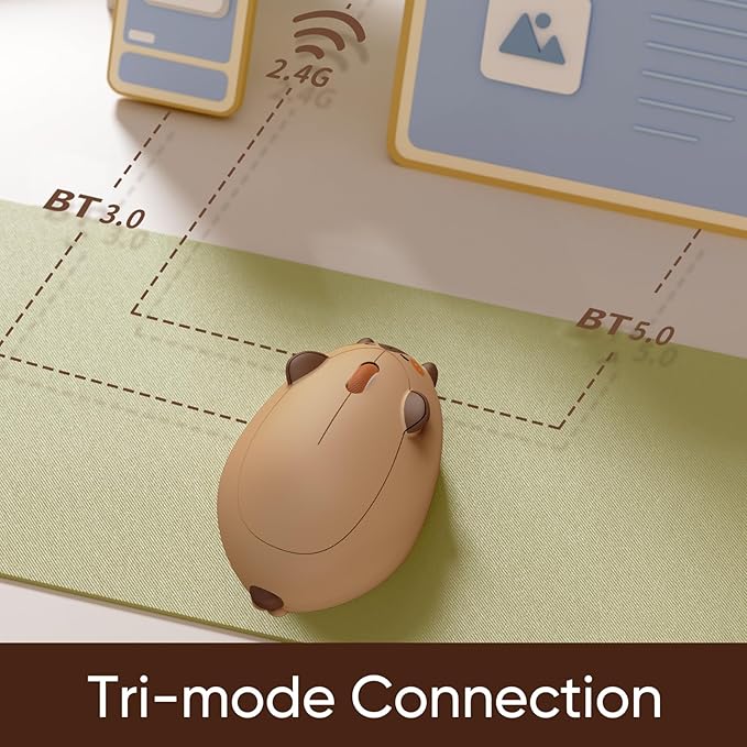 Akko Wireless Gaming Mouse Capybara, Tri-Mode Mouse BT3.0/BT5.0/2.4G, Cute Optical Cordless Cartoon Mice for Computer/Laptop/Desktop/PC, Compatible with Mac/Win