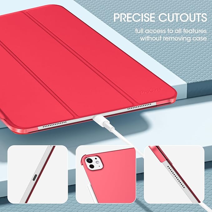 ProCase for iPad Pro 13 Inch Case M5 2025/ M4 2024, Smart Cover iPad Pro M5 M4 Case 13 Inch, Slim Stand Translucent Hard Shell Back, Supports Touch ID, Auto Wake/Sleep -Red