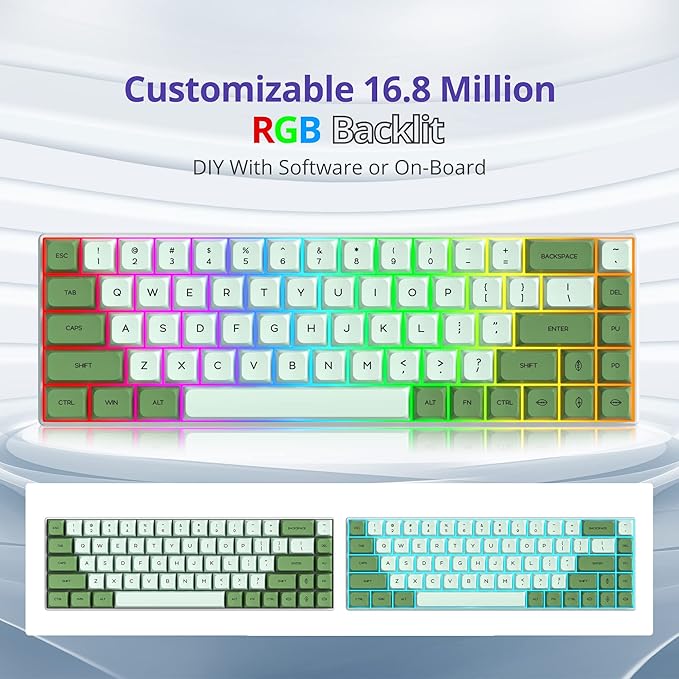 Owpkeenthy Wired 65% Percent Mechanical Gaming Keyboard Creamy Keycaps with Red Switch Ultra Compact RGB 60% Cute Green Gaming Keyboard N-Key Rollover for PC Gamer (Matcha/68 Red Switch)