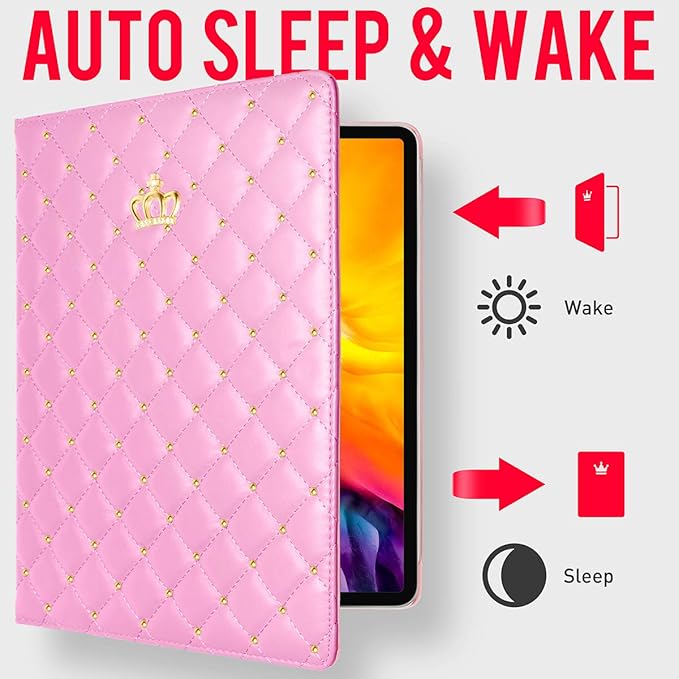 Changjia for iPad Air (3rd Gen) 10.5" 2019/iPad Pro 10.5" 2017 Case,Cute Crown Bling Rhinestone PU Leather Elegant Smart Auto Sleep/Wake Stand Shockproof Protective Case for Apple iPad 10.5 inch,Pink