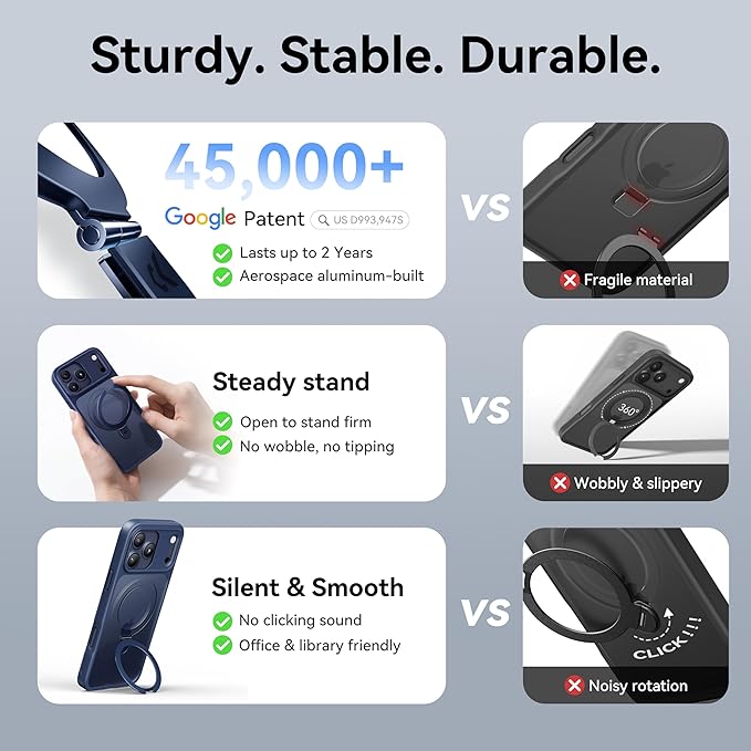 CASEKOO Ultra-Magnetic Stand for iPhone 17 Pro Case [Military Drop Protection] [Compatible with MagSafe] Shockproof Translucent Matte Slim Ring for iPhone 17 Pro Phone Case 6.3", Blue