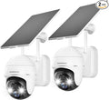 ZUMIMALL Security Cameras Wireless Outdoor - 2 Packs, 360°View Outdoor Camera Wireless Solar Powered,2.4G WiFi, Spotlight/Siren//3MP Color Night Vision/AI Detection/IP66/Cloud/Alert, Work with Alexa