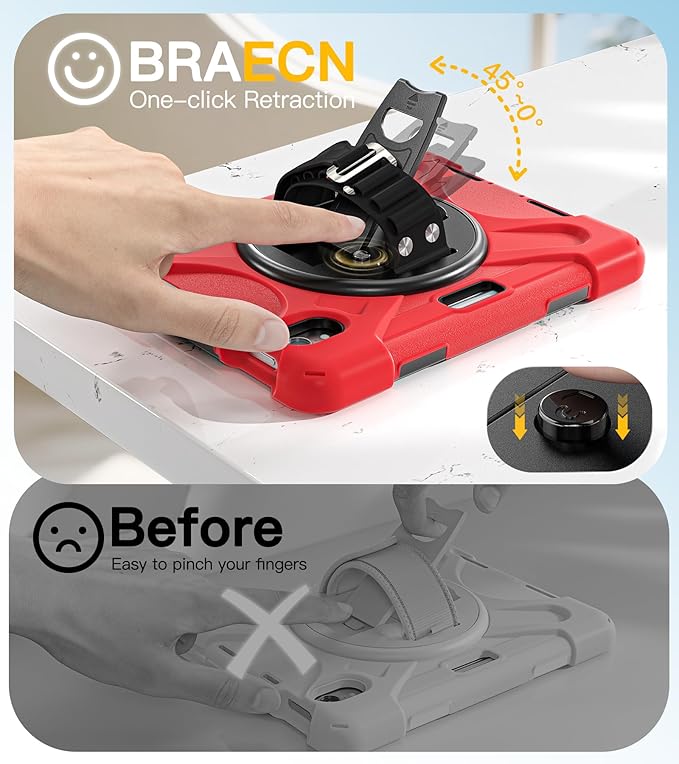 BRAECN for iPad mini 7(A17 Pro)/ 6 case 2024/2021 8.3 inch Heavy Duty Shockproof Protective with Pencil Holder Screen Protector 360°Rotating Stand Handle Full Body Cover Shoulder Strap Kids Friendly