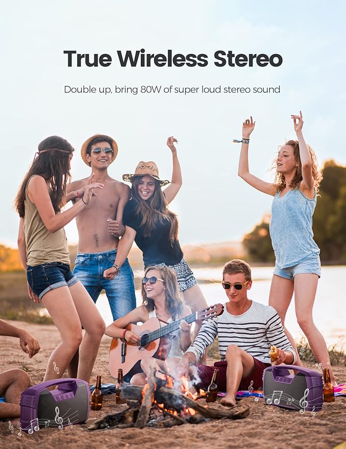 IPX7 Waterproof Outdoor Bluetooth Speaker, Wireless, 90W(Peak), 32H Playtime, Floating Design, Deep Bass & Loud Stereo Sound, Portable with Handle, Rugged for Pool, Beach, Kayaking, Hiking, Purple