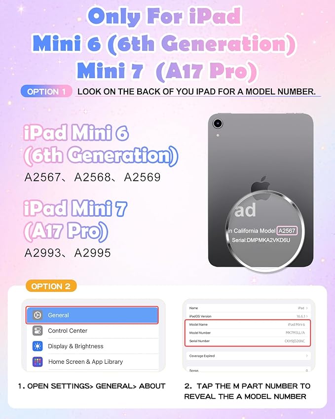 Uppuppy for iPad Mini 7 A17 Pro 2024/Mini 6 2021 Case 8.3 Inch - Cute Girls Kawaii Girly 3D Cartoon Teen Case with Rotating Stand & Strap Soft Silicone PK Unicorn Cover for iPad Mini 7th/6th Gen Funda