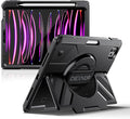 Dexnor Case for iPad Pro 11 inch 4th/3rd/2nd/1st Gen (2022/2021/2020/2018),Rugged Protective Case with 360° Rotating Hand Strap & Stand & Screen Protector & Pencil Holder Shockproof Bumper Cover,Black