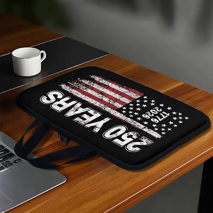 10 Inch Laptop Sleeve American Flag USA 250 Years Laptop Cover Computer Bag Tablet Carrying Case with Handle Tote Bags Notebook Sleeves Handbag Messenger Briefcase for 4th of July Decor