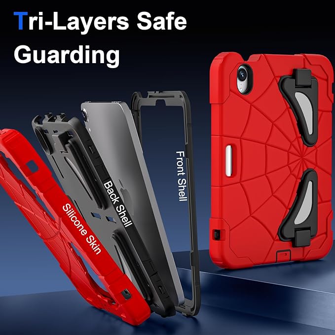 AKABEILA Compatible with Apple iPad Mini 6 2021/iPad Mini 7 2024 Tablet Case，Lightweight Shockproof Rugged Protective Cover with Kickstand for Kids Children Boys Babies Red Black
