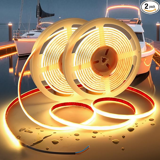 COB LED Strip Lights Warm White 3000K,12V 32.8ft IP67 Waterproof High CRI 95Ra+ Super Bright,Flexible Boat Lights for Fishing Night Outdoor Bathroom Swimming Pool(Power Supply Not Included)