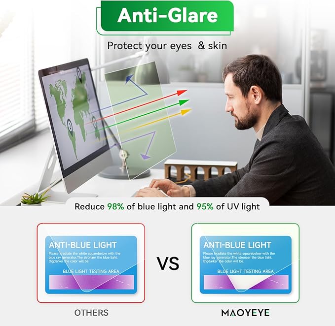 [2 Pack] Magnetic 23.8 in Computer Anti Blue Light Screen Protector for16:9 Aspect Ratio Widescreen Monitor, Hanging Eye Protection Anti-Glare Light Screen Protector, Removable 23.8in Protective Film