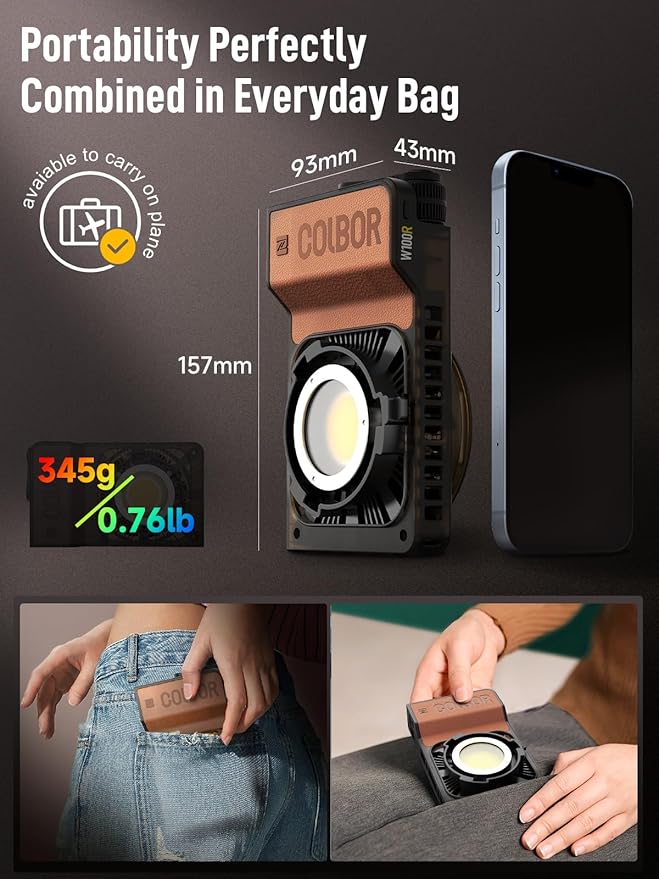 Video Light, COLBOR W100R RGB COB Continuous Output Lighting 100W 2700-6500K Full Color LED Studio Light CRI97+ TLCI98+ with APP Control for Photography