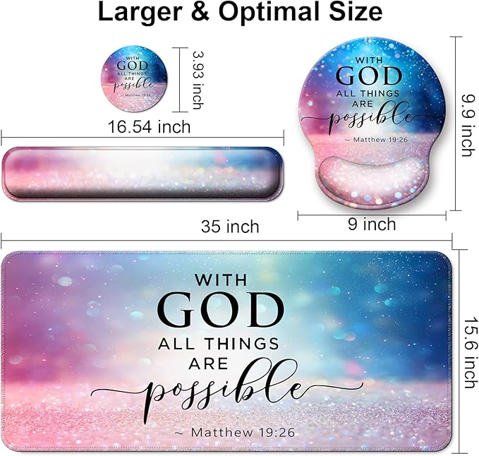 Mouse Pad + Desk Mat + Keyboard Wrist Rest + Coaster 4 in 1 Set, Cute Ergonomic Large Gaming Mousepad with Wrist Rest Support Desk Pad for Computer Laptop Office Home Decor-Glitter Night Sky