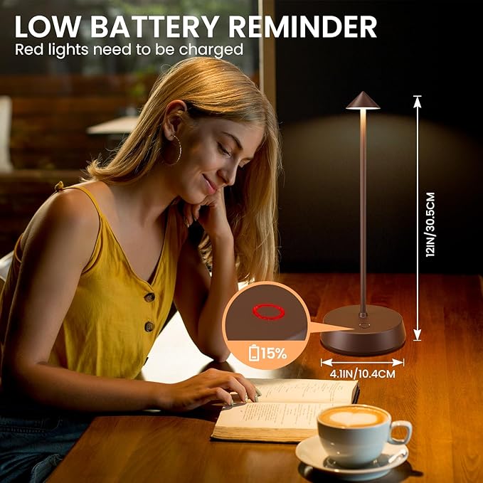 Rechargeable Cordless Small Table Lamp,6000mAh Battery Operated,LED Touch Dimmable Modern TableTop,Portable Outdoor Wireless Bedside Night Light for Restaurant/Dining/Bedroom/Living Room/Coffee(Brown)