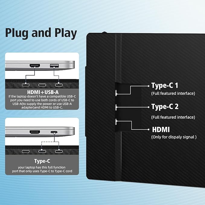 BOSII Laptop Screen Extender Monitor - 14 Inch Dual IPS FHD 1080P HDMI/USB-A/Type-C Extended Portable Monitor for Laptops (Maximum Length: 15.74") Compatible with Windows Mac Travel Work
